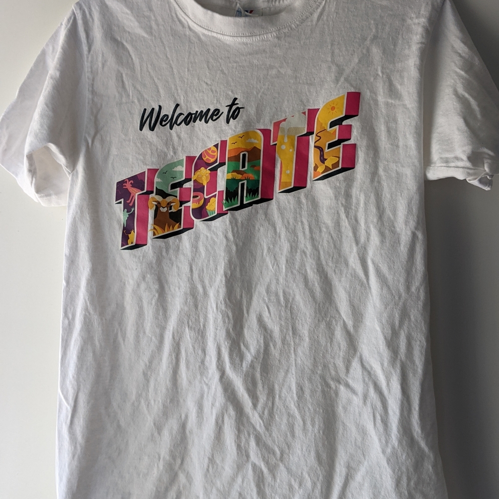 Yesbek Souvenir Gift Shop Tourist White Tee with Colorful Graphic 'Tecate'